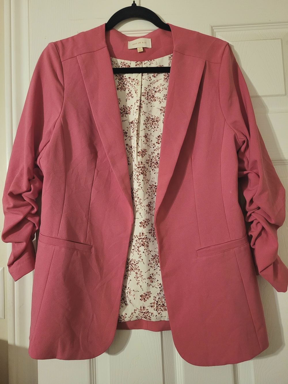 Skies Are Blue Open-Front Blazer with Ruched Sleeves